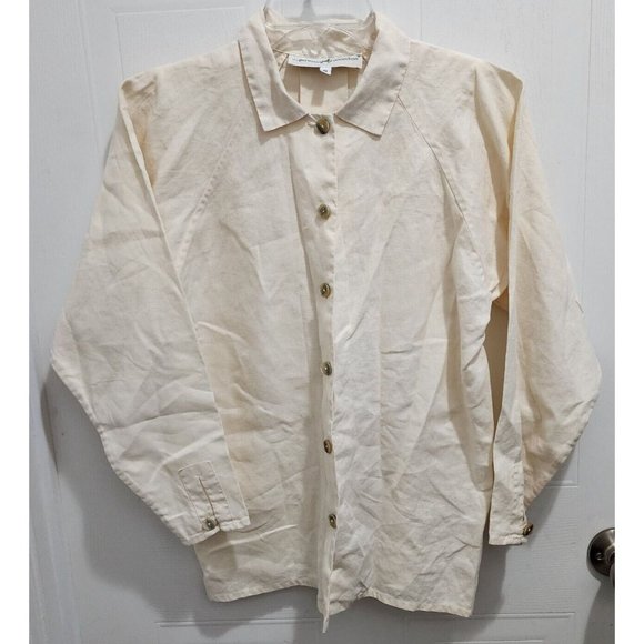 Peruvian Connection x Brenda Kett Womens Long Sleeve Button Up Shirt Linen Tan S - Picture 1 of 10